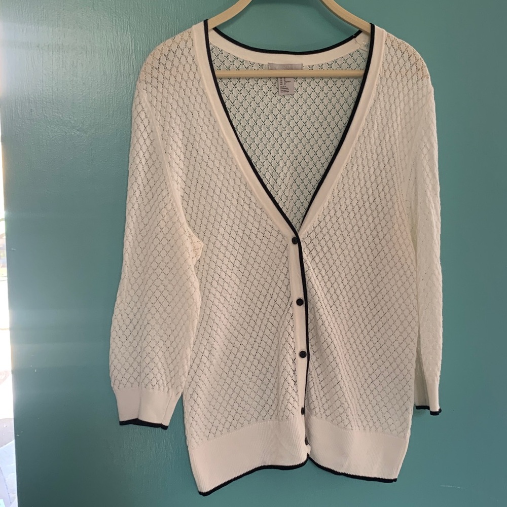 H&M White and Black delicate cotton Knit Cardigan